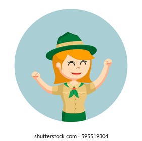 girl scout excited in circle background
