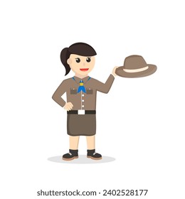 girl scout hold hat design character on white background
