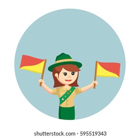 girl scout with semapore flag in circle background