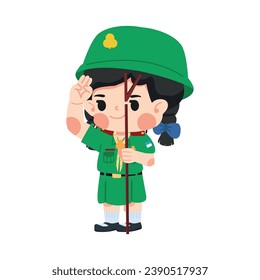 girl scout thai  holding pole yelling
