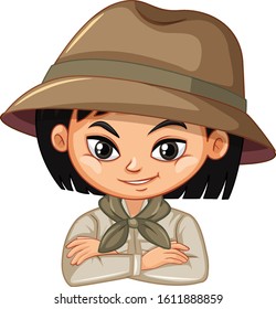 Girl in scout uniform on white background illustration