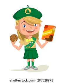 Girl scout. Vector flat cartoon illustration