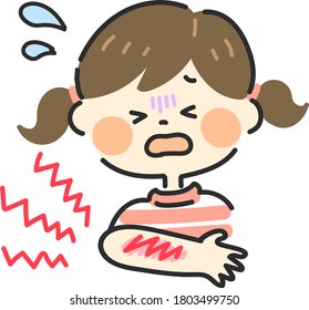 Girl with a scratch on her arm