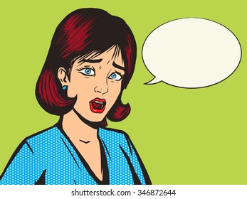 Girl scream pop art style vector illustration. Comic book imitation. Retro style