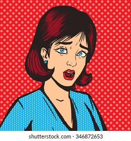 Girl scream pop art style vector illustration. Comic book imitation. Retro style