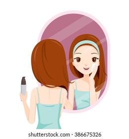 Girl Scrubbing Her Face And See Herself In Mirror, Facial, Treatment, Skin, Beauty, Cosmetic, Makeup, Healthy, Lifestyle