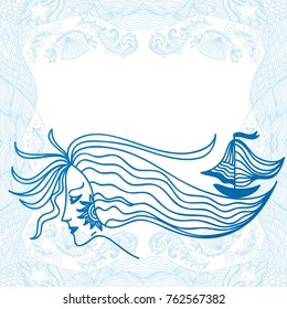 Girl and sea. Vector illustration.