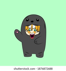girl with seal costume. good use for sticker streetwear or t-shirt design