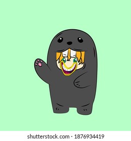 girl with seal costume. good use for sticker streetwear or t-shirt design