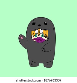 girl with seal costume. good use for sticker streetwear or t-shirt design