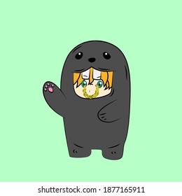 girl with seal costume. good use for sticker streetwear or t-shirt design