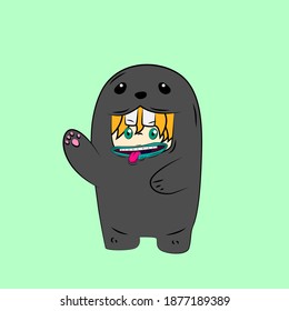 girl with seal costume. good use for sticker streetwear or t-shirt design