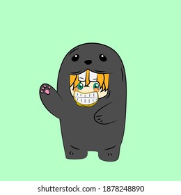 girl with seal costume. good use for sticker streetwear or t-shirt design
