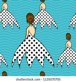 Girl seamless pattern. Girl on the background. Isolated object. Girl vector illustration. For wallpaper design, banners, badge, logo, business card, cafe, restaurant, clothes. Girl illustration.
