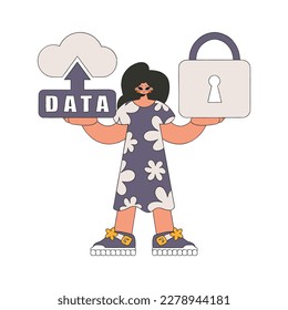 Girl with a secure storage full of clouds.