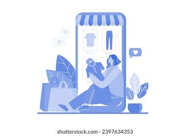 Girl selecting clothes from online shopping site