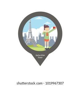 Girl Selfie With Eiffel Tower Pin Map