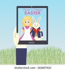 Girl selfie with the rabbit for Happy Easter