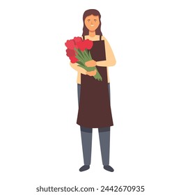 Girl sell flower bouquet icon cartoon vector. Happy face female. Creative woman