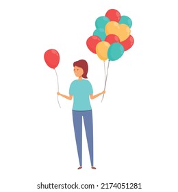 Girl Sell Red Balloon Icon Cartoon Vector. Shop Vendor. Happy Man