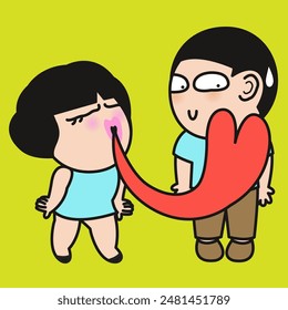 Girl Sending Her Heart To The Surprised Boy Concept Card Character illustration