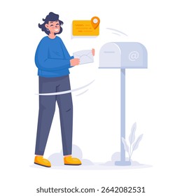 A girl sending mail via mailbox, Mail newsletter updates, Vector illustration