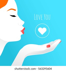 Girl sends an air kiss. Fashion vector illustration.