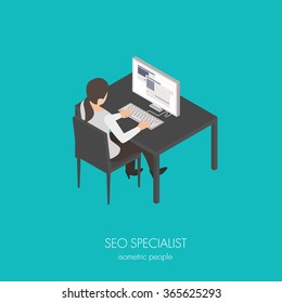 Girl SEO expert internet vector isometric illustration