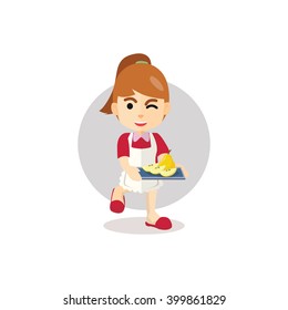 Girl serving pear fruit