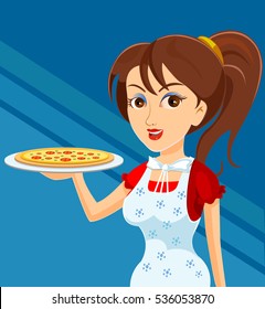 A Girl Serving Pizza