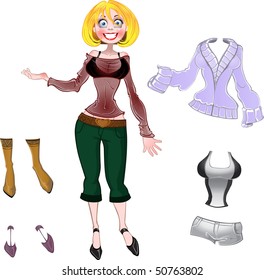 Girl with set of different clothes