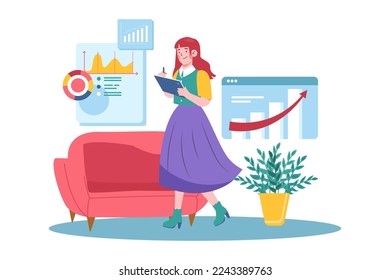 Girl Setting Up Her Schedule Illustration concept on white background