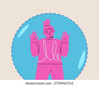 Girl setting personal boundaries concept. Colorful vector illustration

