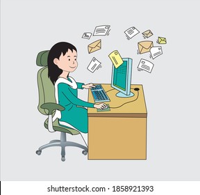 Girl in shalwar kameez using computer and sending receiving email