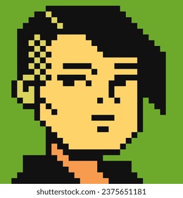 Girl with shaved temple and stylish haircut pixel art avatar profile woman character 80s video game sprites female face, user pic. Isolated vector illustration sticker design.