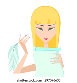 Girl with a sheet of paper and feather vector