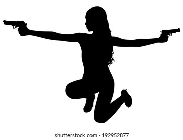 girl shooting, vector 