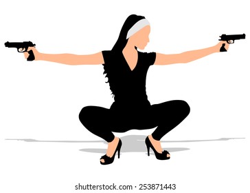 Girl shooting, vector 