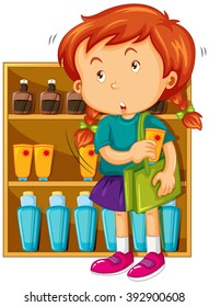 Girl Shoplifting At The Store Illustration