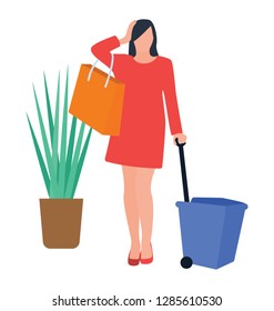 Girl with shopping bag and home accessories, shopping for home