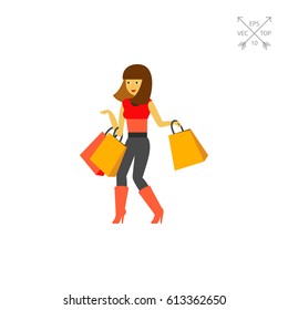 Girl with shopping bags icon