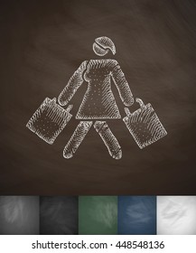 girl with shopping bags icon. Hand drawn vector illustration