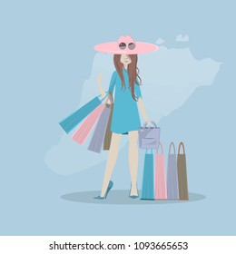 The girl is shopping flat style.