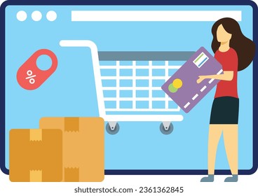 The girl is shopping online.