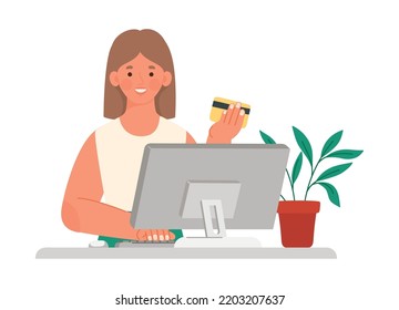 girl shopping online over white
