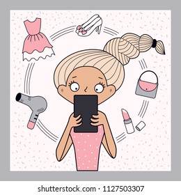 Girl shopping online vector image