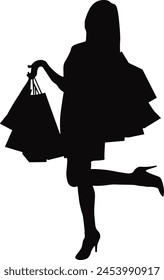 Girl Shopping Silhouette on White Background. Vector Illustration Design