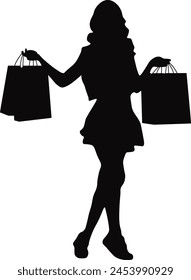 Girl Shopping Silhouette on White Background. Vector Illustration Design