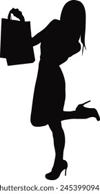Girl Shopping Silhouette on White Background. Vector Illustration Design