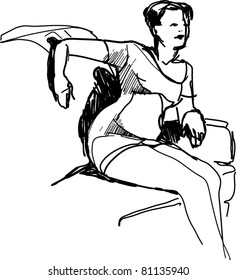 girl in short dress on the couch